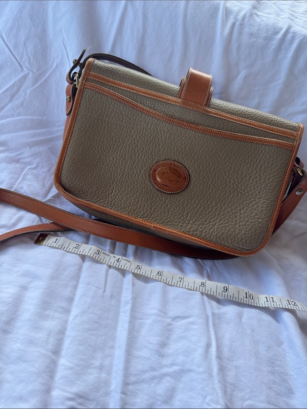 Dooney & Bourke Taupe Pebbled Leather Crossbody with Brown Trim